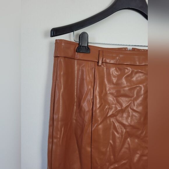 Kate Kasin Faux Leather Pencil Skirt Lined Pleather Cognac Brown Mobwife XXL - Picture 2 of 10